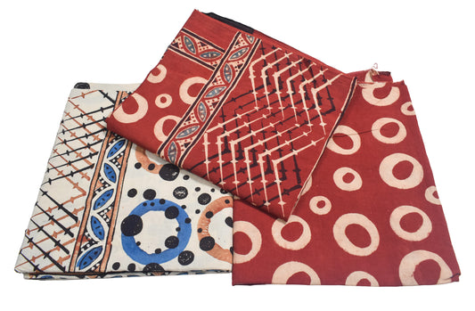 Ajrakh Cotton Natural Dye Three Colour Print | 3 Kam | Hand Block Print Dress Material with 44 Inch wide Dupatta - 2.5 Mt Top   -  SKU : AI03701L