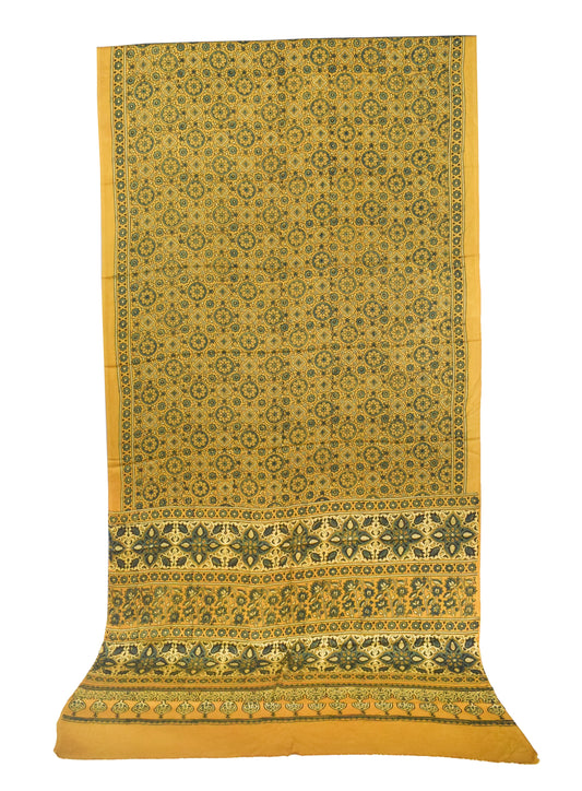 Ajrakh Modal Silk Natural Dye Hand Block Print Saree with Blouse Piece - 5.5 Mtr Length   -  SKU : AI1880AW