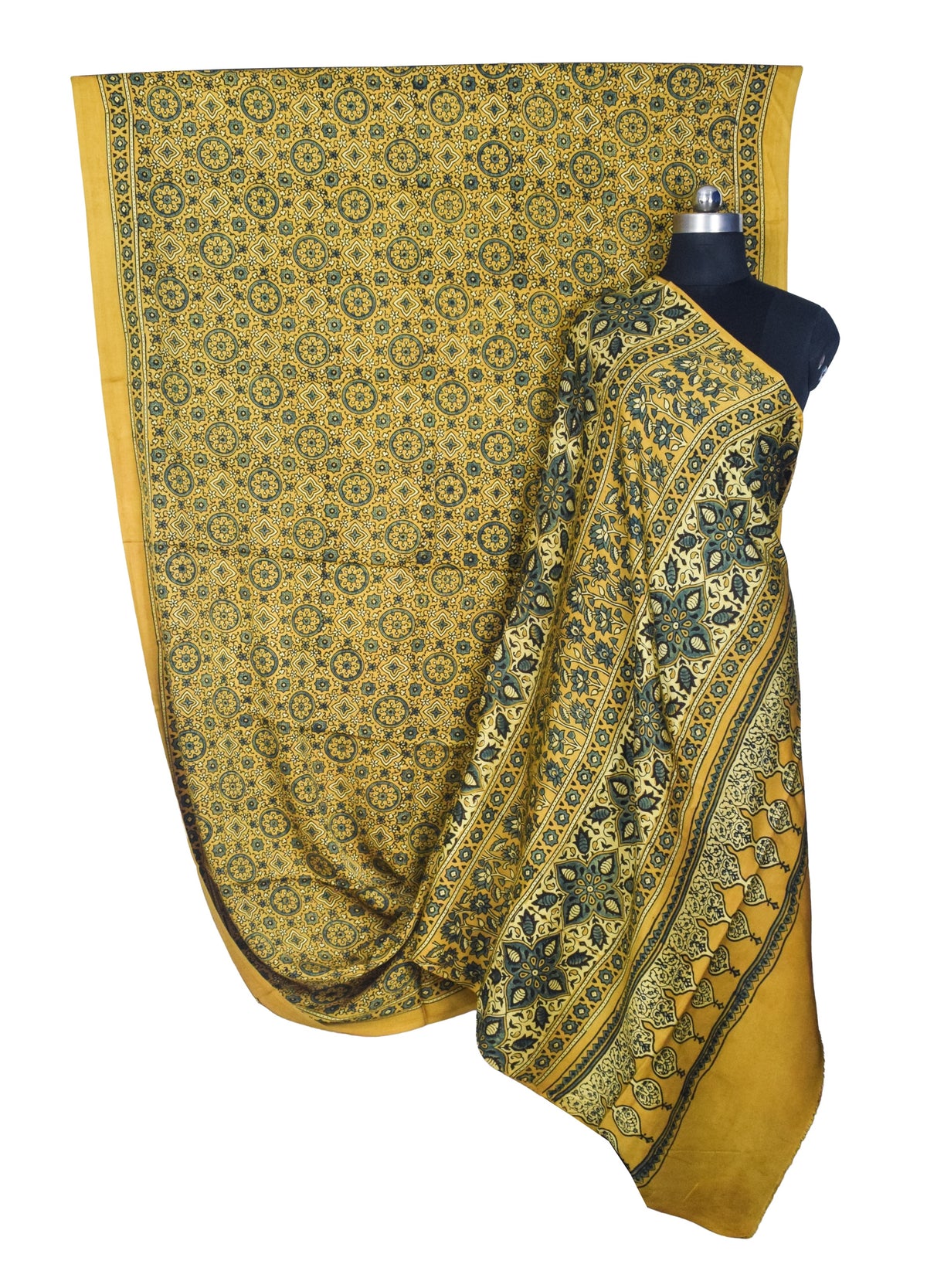 Ajrakh Modal Silk Natural Dye Hand Block Print Saree with Blouse Piece - 5.5 Mtr Length   -  SKU : AI1880AW