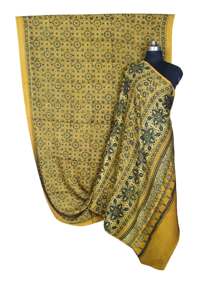 Ajrakh Modal Silk Natural Dye Hand Block Print Saree with Blouse Piece - 5.5 Mtr Length   -  SKU : AI1880AW