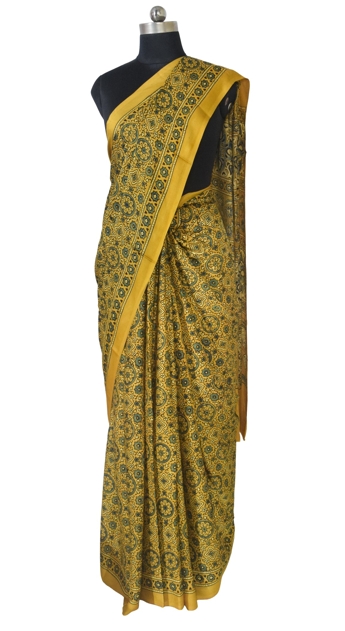 Ajrakh Modal Silk Natural Dye Hand Block Print Saree with Blouse Piece - 5.5 Mtr Length   -  SKU : AI1880AW