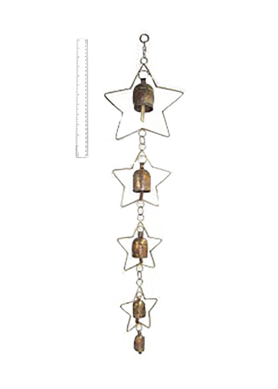 Hand Made Metal Bells Wrought Iron Copper-Zinc Coated Home Décor Chimes Cow Bell   - Sa Re Ga Ma Star Frame 5 Bells  -  SKU: 0011