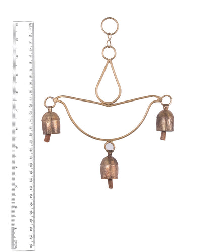 Hand Made Metal Bells Wrought Iron Copper-Zinc Coated Home Décor Chimes Cow Bell   - Single Diya - 3 Bells  -  SKU: 0022