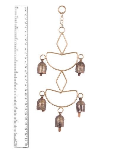 Hand Made Metal Bells Wrought Iron Copper-Zinc Coated Home Décor Chimes Cow Bell   - Double Diva - 5 Bells  -  SKU: 0026