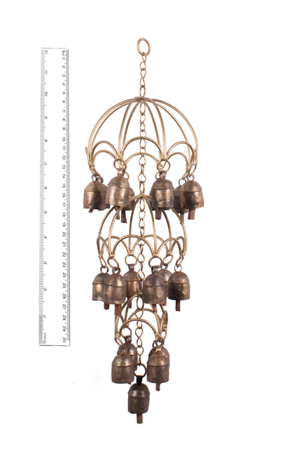 Hand Made Metal Bells Wrought Iron Copper-Zinc Coated Home Décor Chimes Cow Bell   - Zummer - Ring - 19 Bell  -  SKU: 0032
