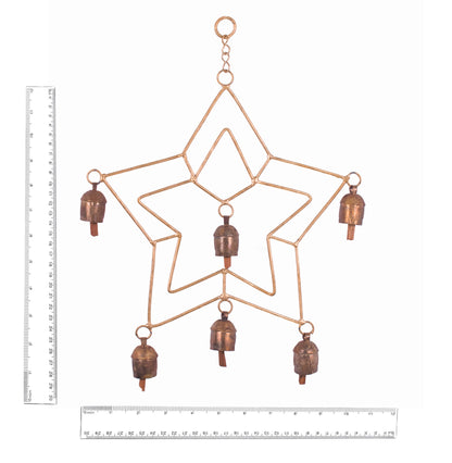 Hand Made Metal Bells Wrought Iron Copper-Zinc Coated Home Décor Chimes Cow Bell   - Double Star - 6 Bells  -  SKU: 0036