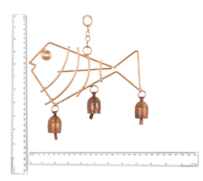 Hand Made Metal Bells Wrought Iron Copper-Zinc Coated Home Décor Chimes Cow Bell   - Fish - 3 Bells  -  SKU: 0038