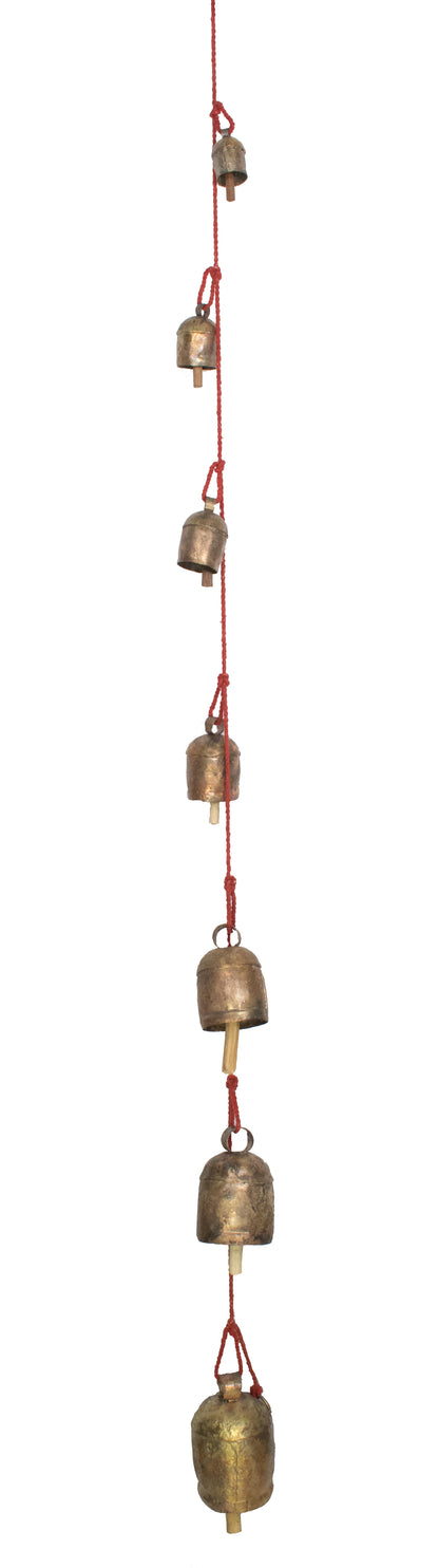 Hand Made Metal Bells Wrought Iron Copper-Zinc Coated Home Décor Chimes Cow Bell   - SA RE GA MA  String Bell - 7 Bells  -  SKU: 0120
