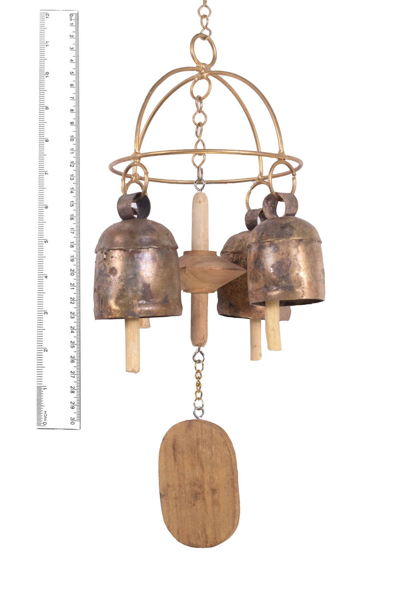 Hand Made Metal Bells Wrought Iron Copper-Zinc Coated Home Décor Chimes Cow Bell   - Zummer - Metal and Wood - 4 Bells  -  SKU: 0060