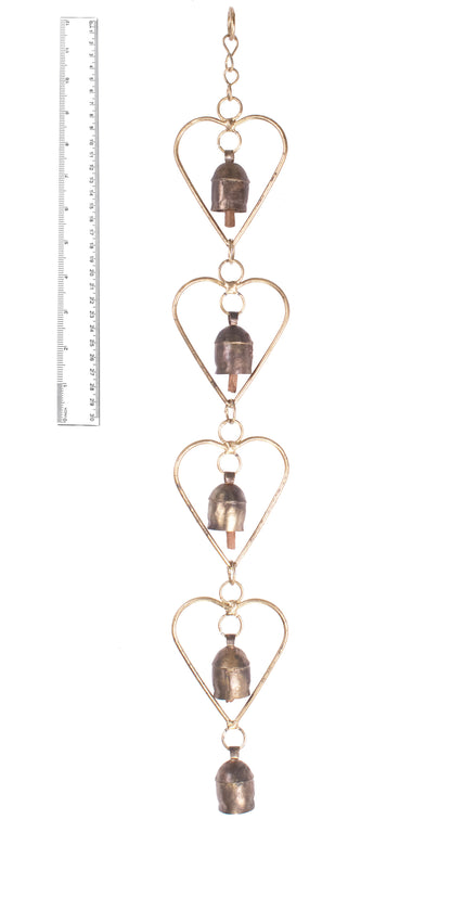 Hand Made Metal Bells Wrought Iron Copper-Zinc Coated Home Décor Chimes Cow Bell   - Hearts Series - 5 Bells  -  SKU: 0067