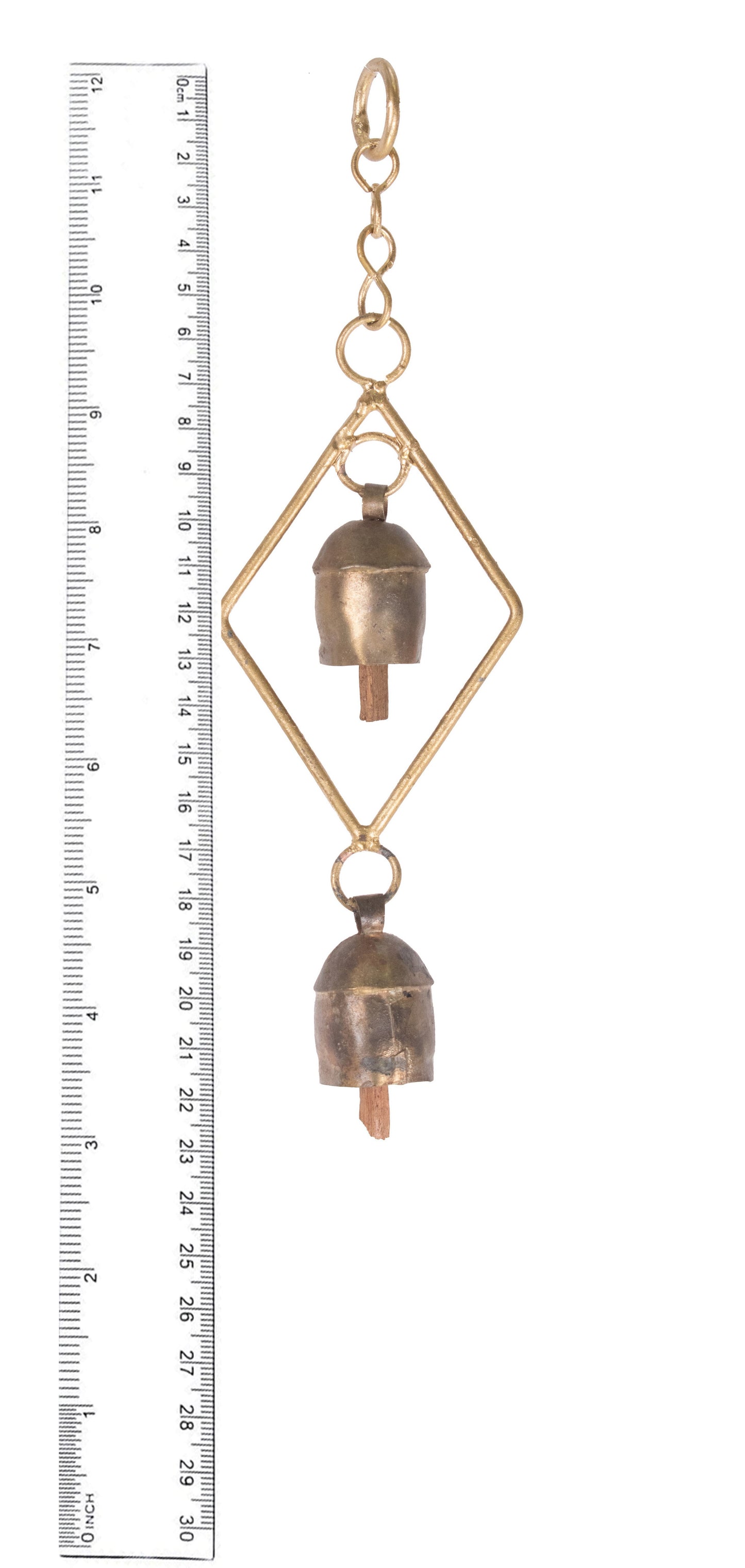 Hand Made Metal Bells Wrought Iron Copper-Zinc Coated Home Décor Chimes Cow Bell   - Rhombus Plain - 2 Bells  -  SKU: 0080