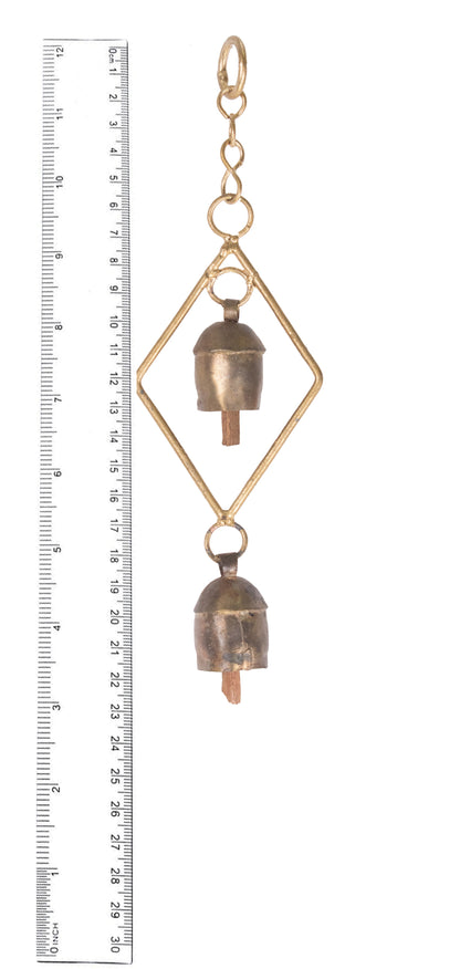 Hand Made Metal Bells Wrought Iron Copper-Zinc Coated Home Décor Chimes Cow Bell   - Rhombus Plain - 2 Bells  -  SKU: 0080