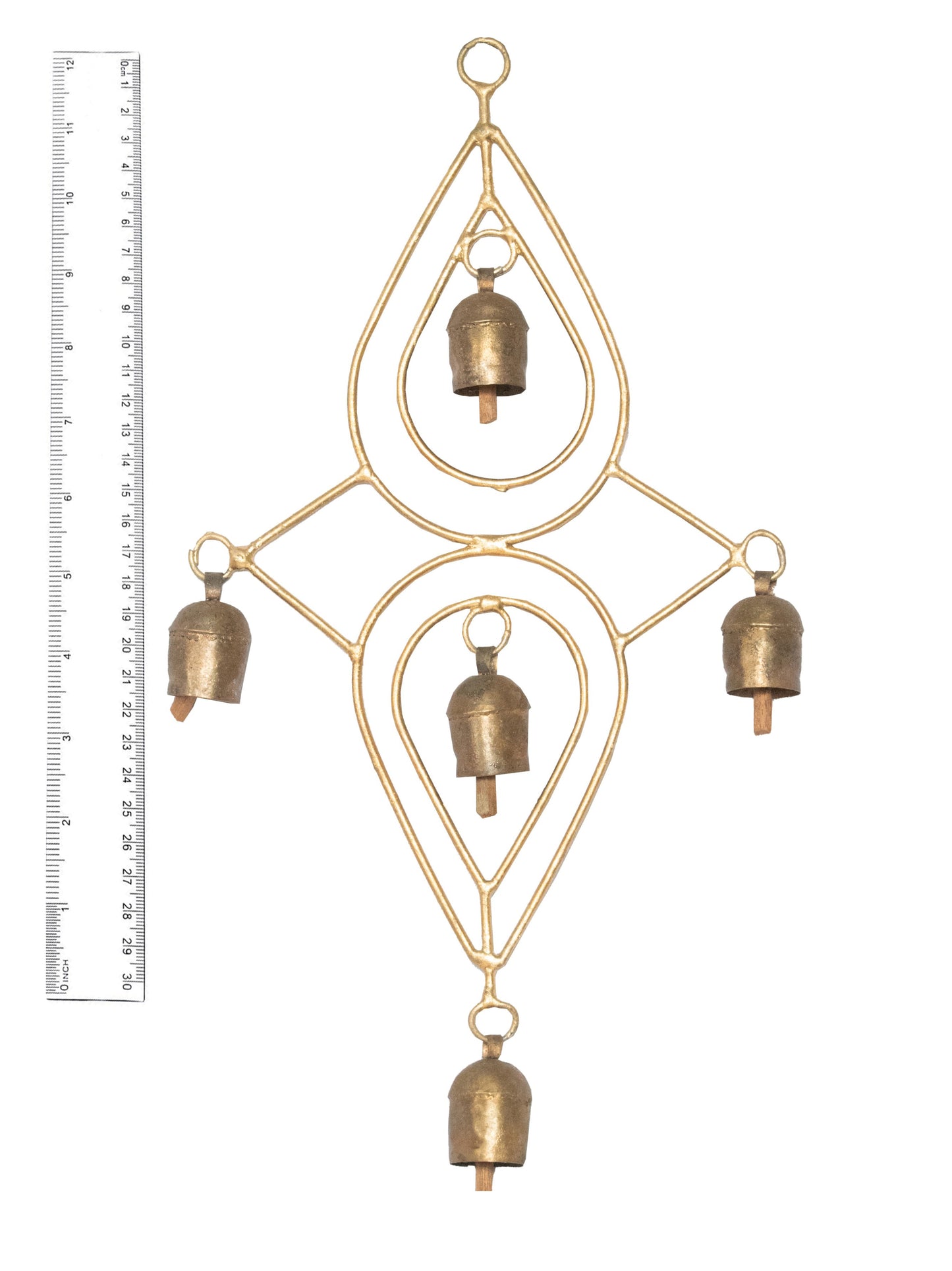 Hand Made Metal Bells Wrought Iron Copper-Zinc Coated Home Décor Chimes Cow Bell   - Double Drop - 5 Bells  -  SKU: 0093