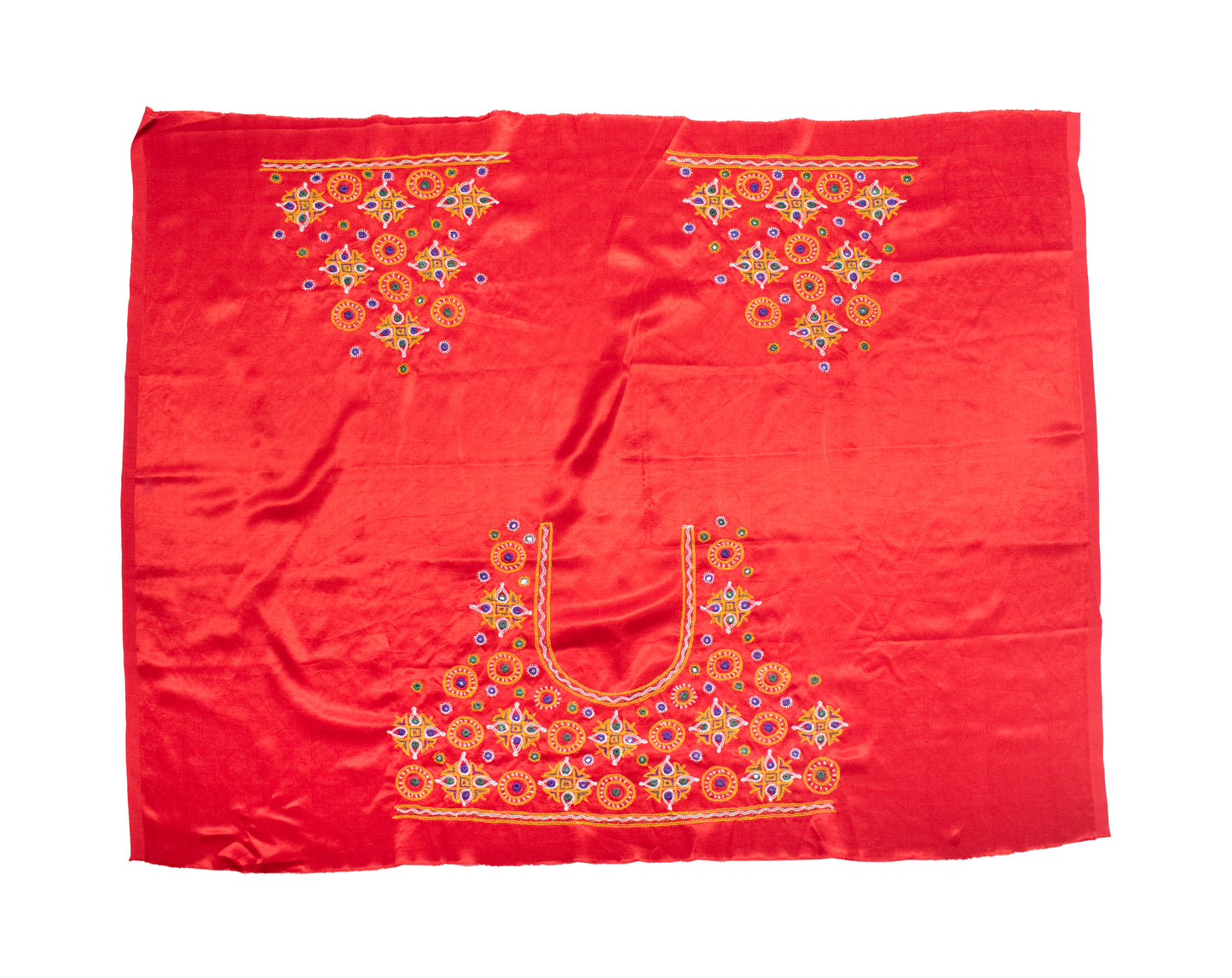 Ahir Work Mashru Silk Hand Embroidered Blouse - Unstitched   - 120 cms Length  -  SKU: RD26902A