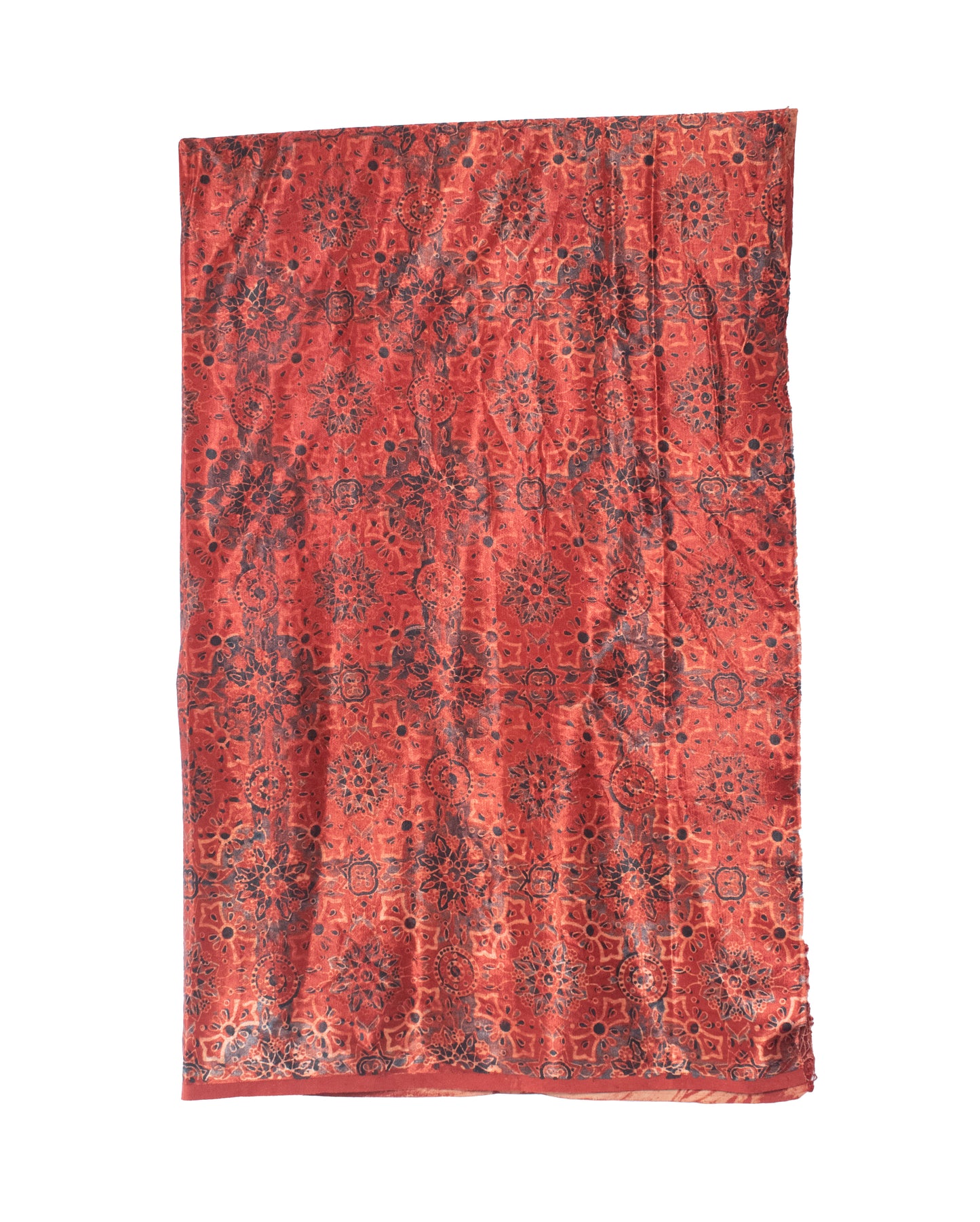 Ajrakh Mashru Silk Natural Dye Hand Block Print Blouse - Unstitched   - 1 Mtr Length  -  SKU: HM04203B
