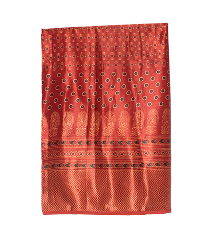 Ajrakh Mashru Silk Natural Dye Hand Block Print Blouse - Unstitched   - 1 Mtr Length  -  SKU: EK01201A