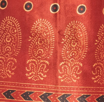 Ajrakh Mashru Silk Natural Dye Hand Block Print Blouse - Unstitched   - 1 Mtr Length  -  SKU: EK01201A