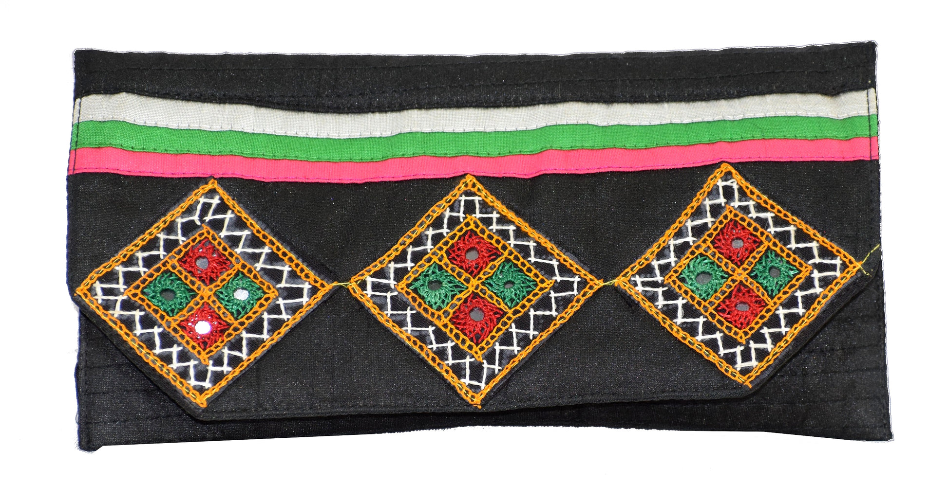 Aahir Embroidery Raw Silk Three Patch Wallet