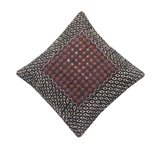 Wax Batik Cotton Small Mirror Work Cushion Cover    -  SKU: SD10714A