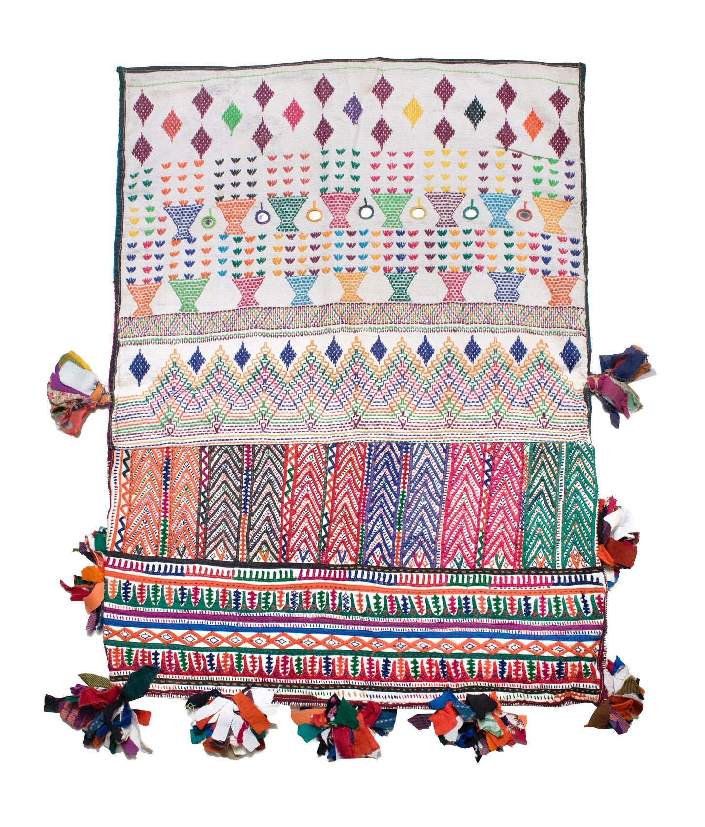 Rhombus Cotton Antique Thread and Mirror Work Dowry Bag    -  SKU: VA26522A