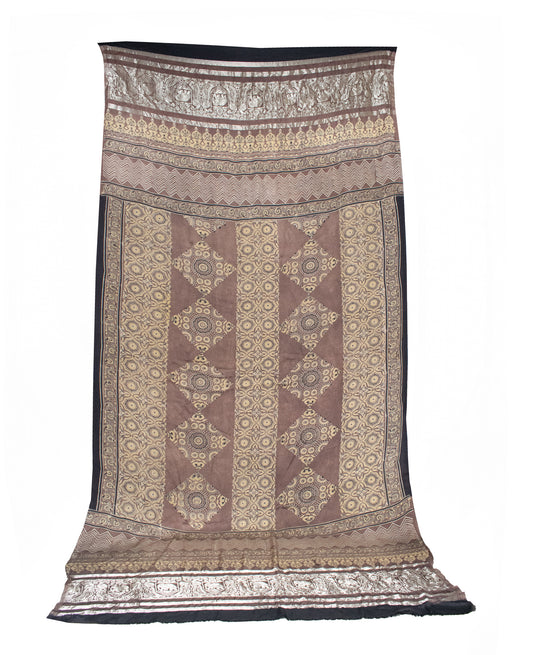 Ajrakh Modal Silk Natural Dye Hand Block Print Dupatta  With Nakshi Border  - 2.65 Mtr Length  -  SKU: ID09C02A