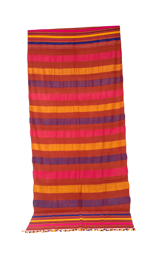 Hand Woven Cotton Stripe Weaving Dupatta  With Tassels  - 2.2 Mtr Length  -  SKU: BM13607A