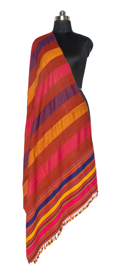 Hand Woven Cotton Stripe Weaving Dupatta  With Tassels  - 2.2 Mtr Length  -  SKU: BM13607A