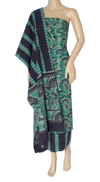 Wax Batik Cotton Full Printed Hand Block Print Dress Material  with 36 Inch wide Dupatta  - 2.5  Mt Top  -  SKU: RA249J01