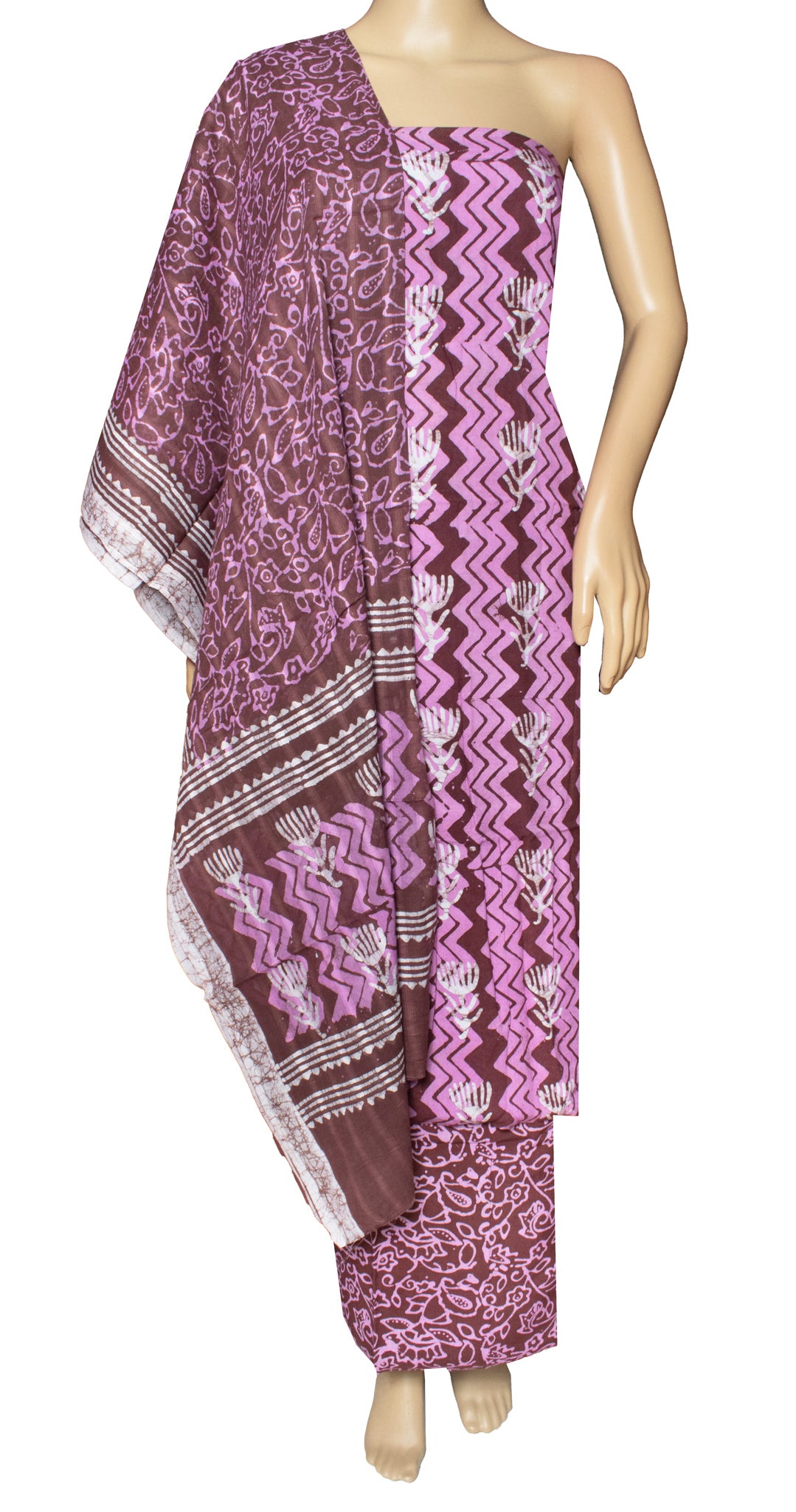 Wax Batik Rayon Full Printed Hand Block Print Dress Material  with 36 Inch wide Dupatta   -  SKU: AA28901A