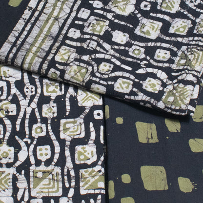 Wax Batik Cotton Full Printed Hand Block Print Dress Material  with 44 Inch wide Dupatta  - 2.5 Mt Top  -  SKU: RA0480AS