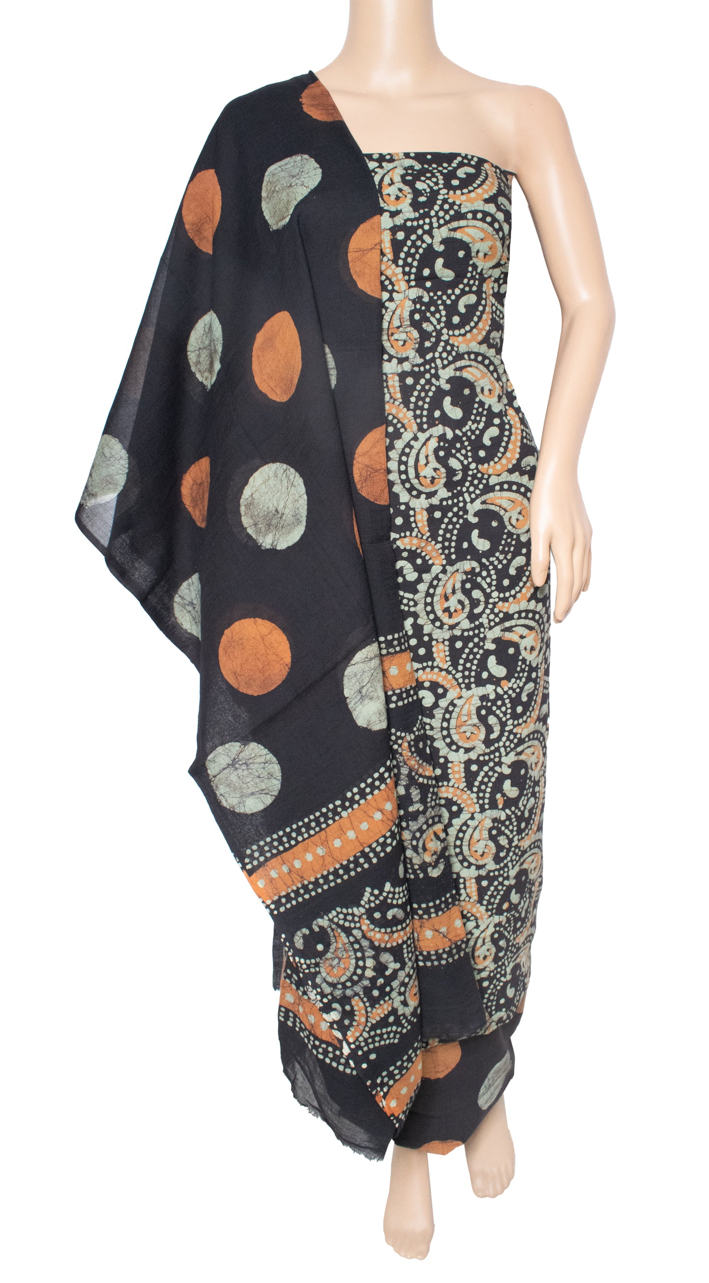 Wax Batik Cotton Full Printed Hand Block Print Dress Material  with 44 Inch wide Dupatta  - 2.5 Mt Top  -  SKU: SA10501G