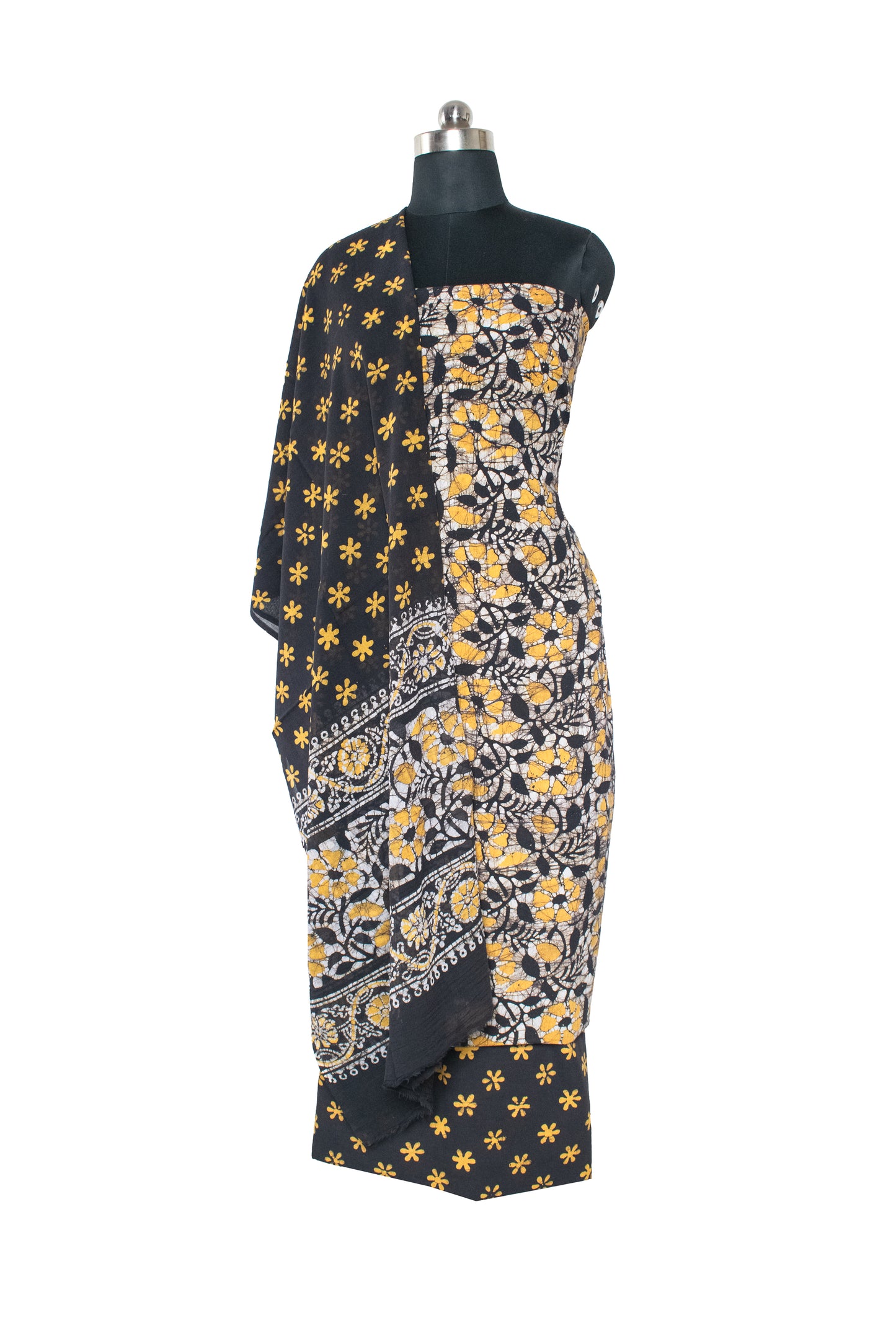 Wax Batik Cotton Full Printed Hand Block Print Dress Material  with 44 Inch wide Dupatta  - 2.5 Mt Top  -  SKU: SA22201C