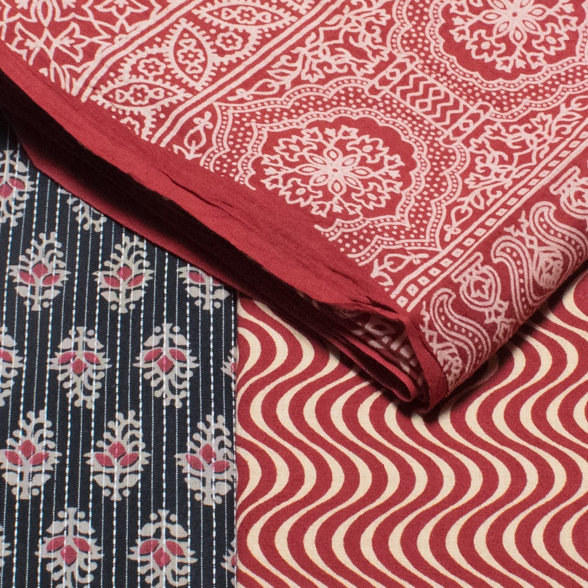 Hand Block Print Cotton Natural Dye Kantha Work Top Dress Material    -  SKU: MS10606G