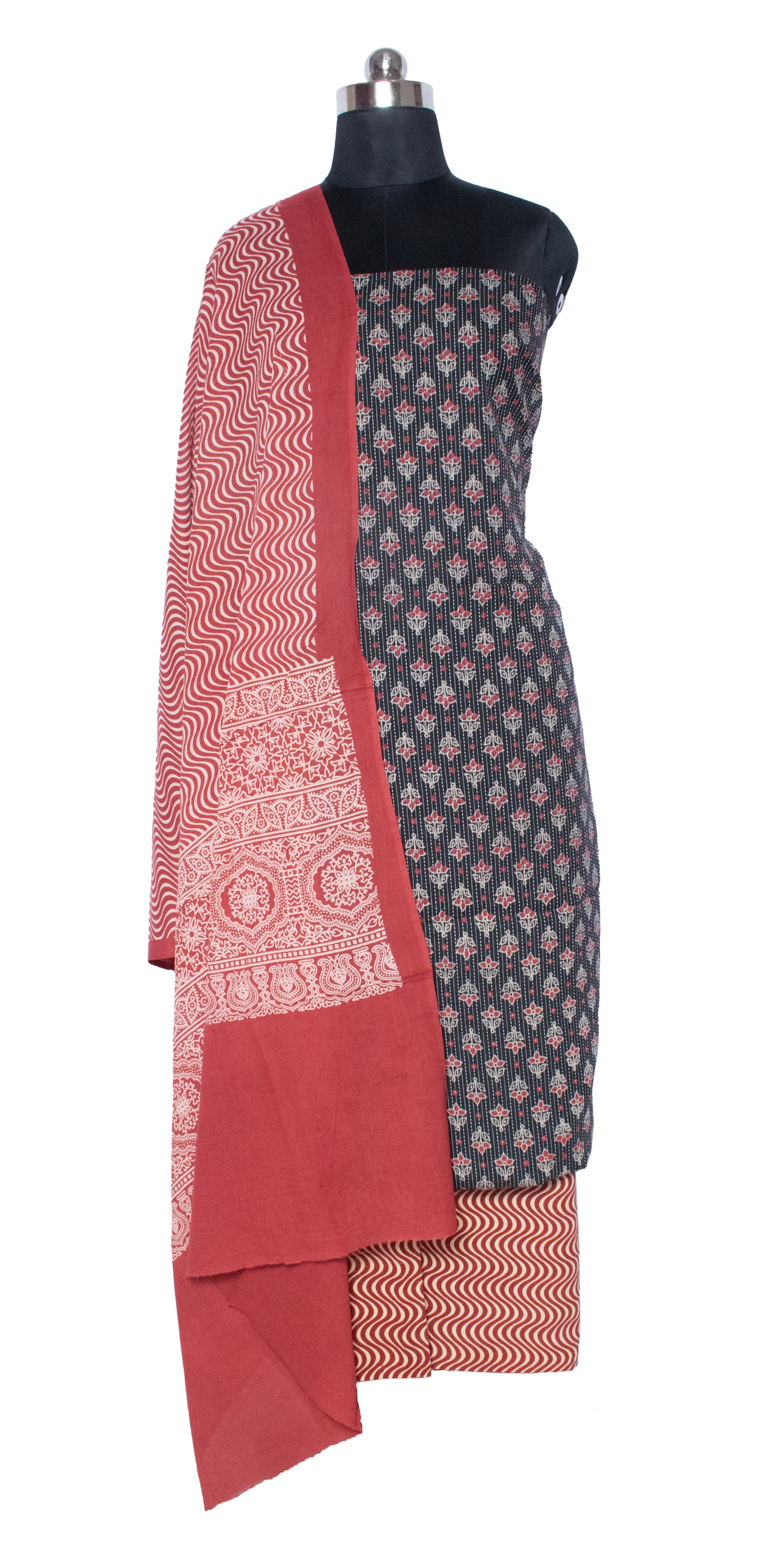 Hand Block Print Cotton Natural Dye Kantha Work Top Dress Material    -  SKU: MS10606I