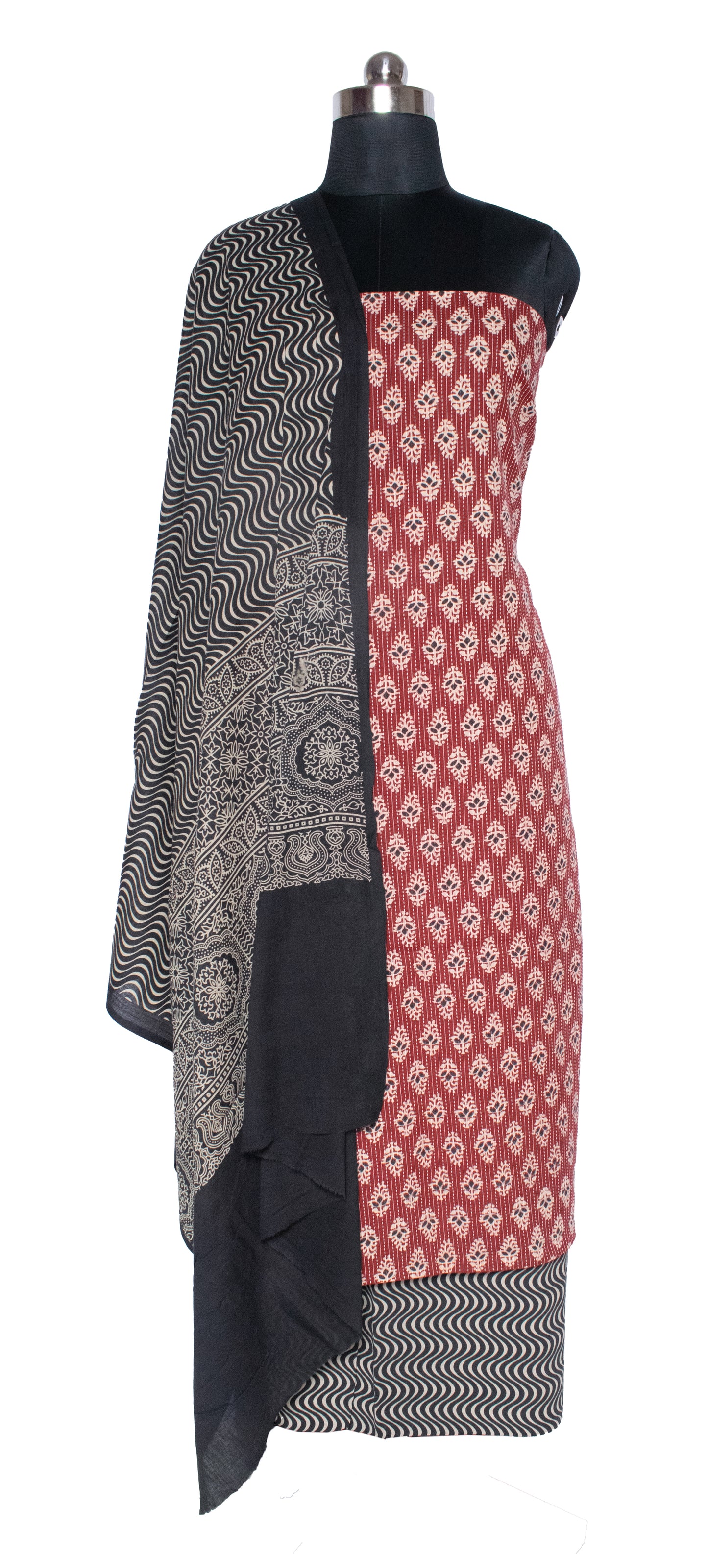 Hand Block Print Cotton Natural Dye Kantha Work Top Dress Material    -  SKU: MS10606C
