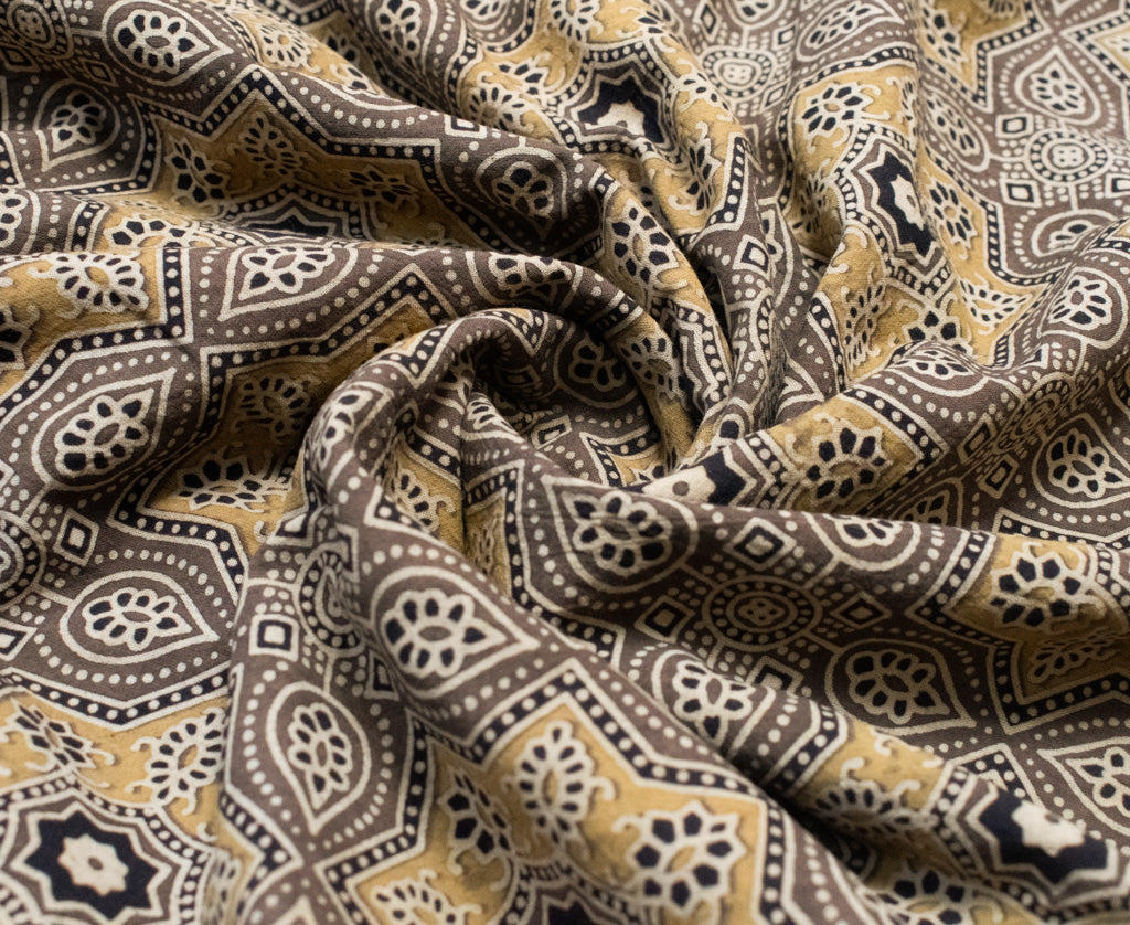 Ajrakh Cotton Natural Dye Hand Block Print Fabric    -  SKU: ID19A03F