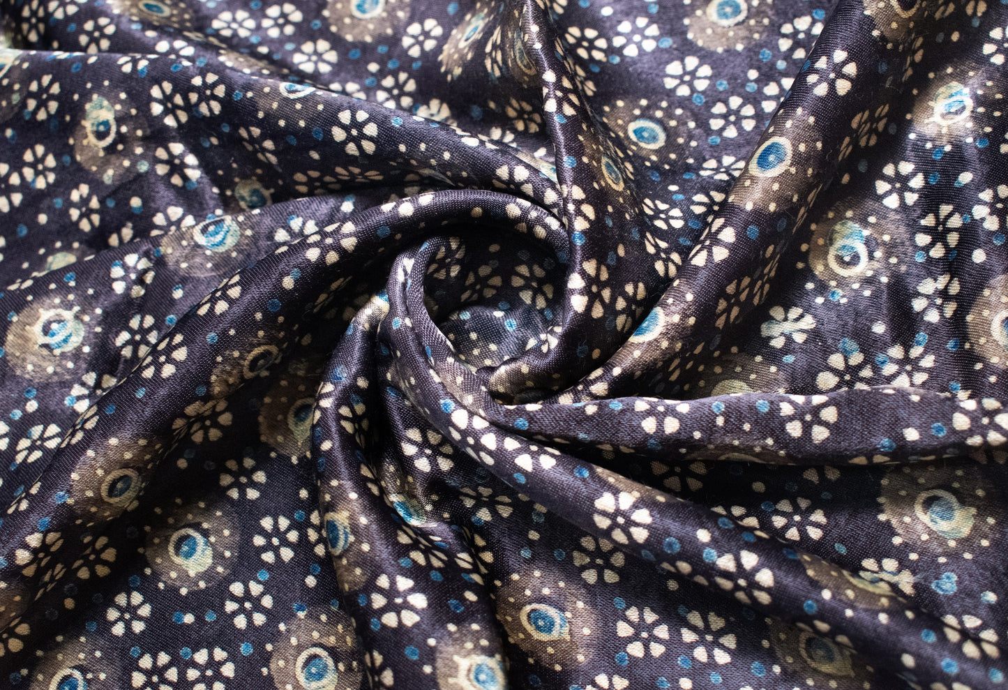 Ajrakh Mashru Silk Natural Dye Hand Block Print Fabric    -  SKU: MS04C01C