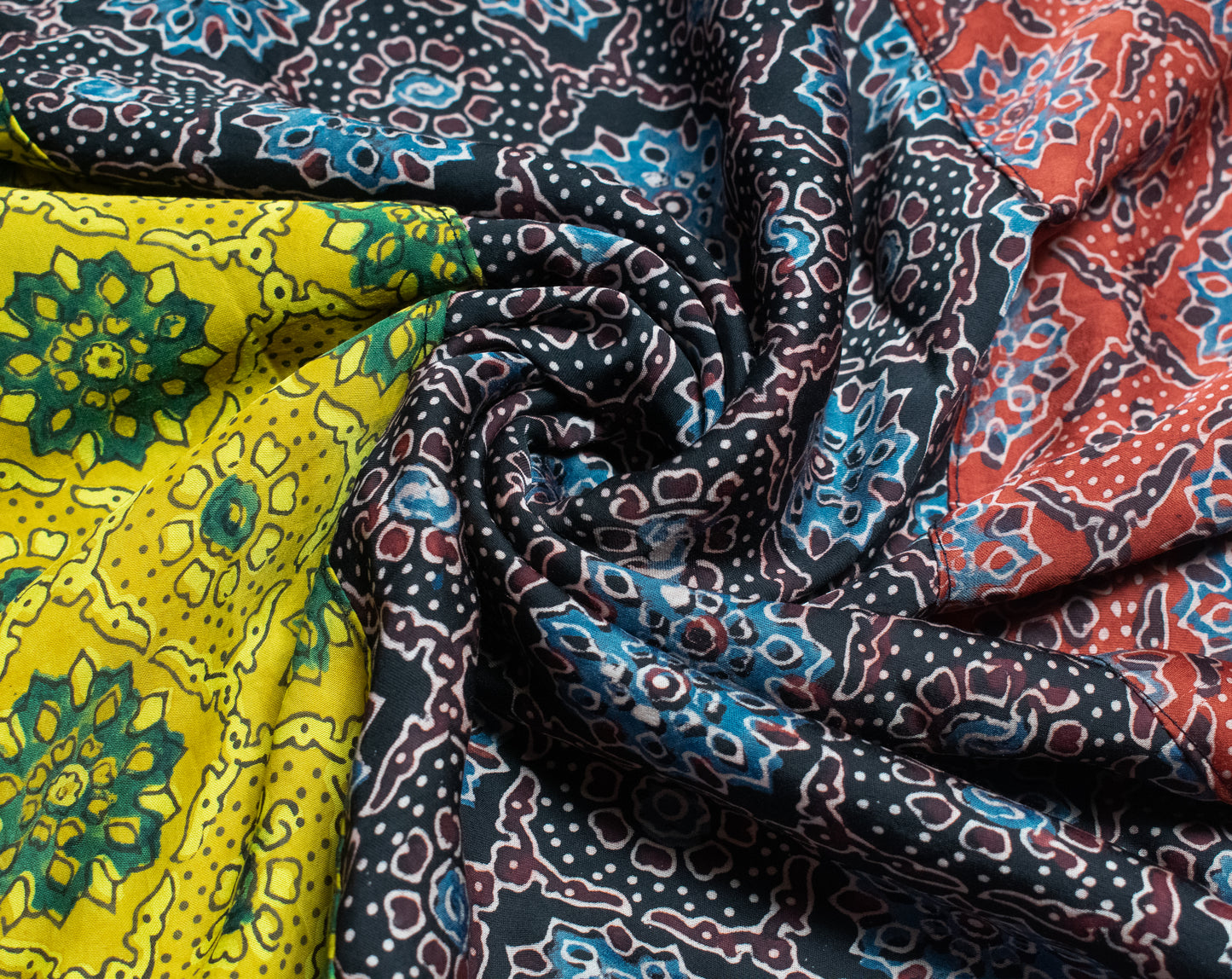 Ajrakh Modal Silk Natural Dye Hand Block Print Fabric    -  SKU: HM05301O