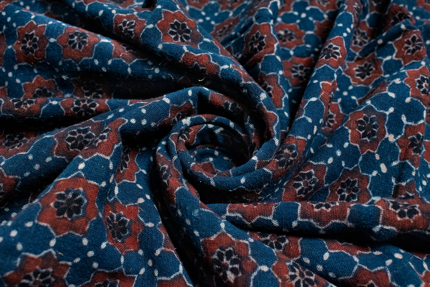 Ajrakh Kala Cotton Natural Dye Hand Block Print Fabric    -  SKU: MS273014