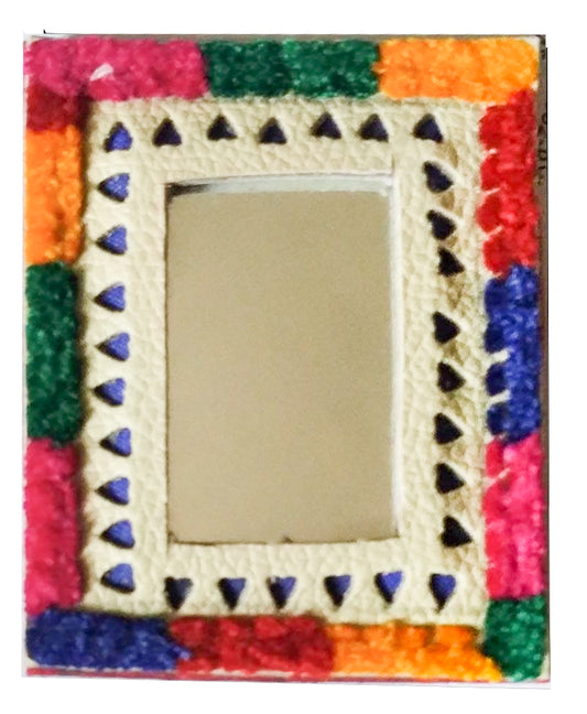 Leather Craft Punch Work Rexine Mirror  Very Small  - Rectangle within Rectangle  -  SKU: 0001