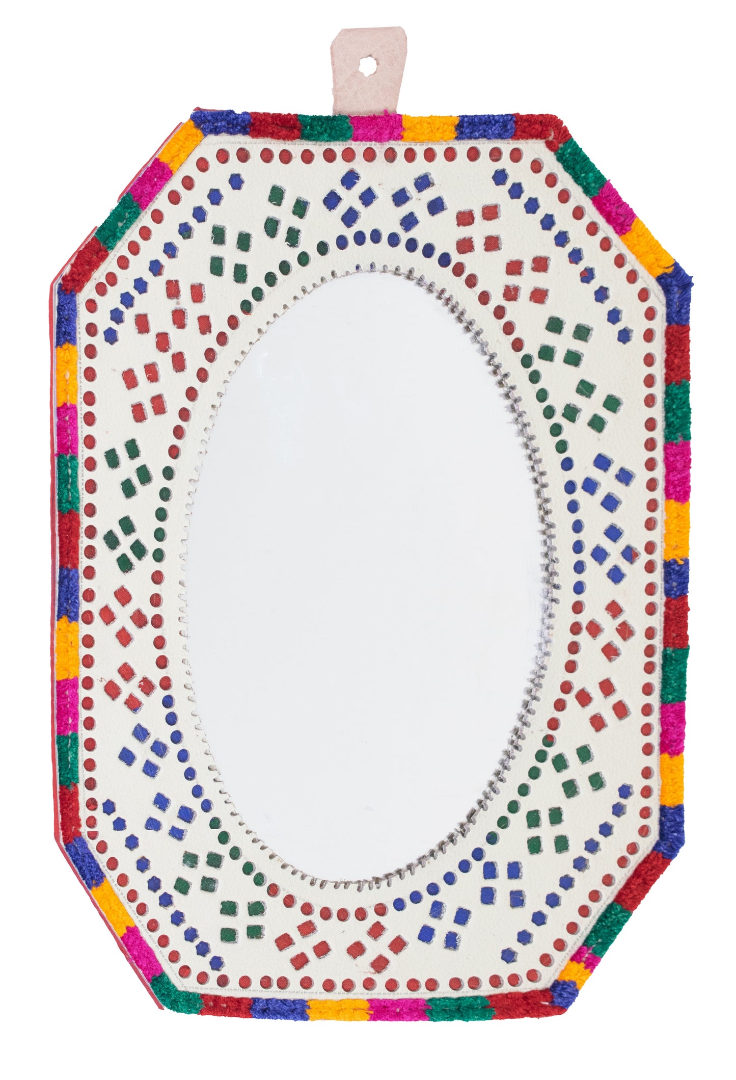 Leather Craft Punch Work Rexine Mirror  Large  - Rectangle Cut Corner with Oval Mirror  -  SKU: AH25604A