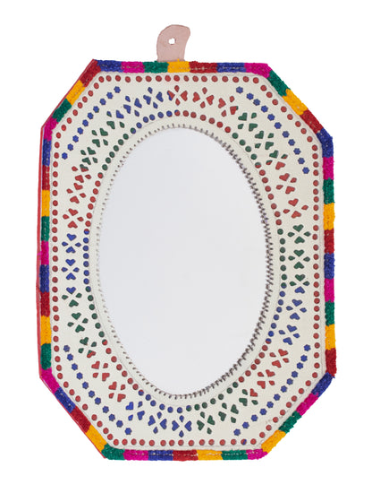 Leather Craft Punch Work Rexine Mirror  Large  - Rectangle Cut Corner with Oval Mirror  -  SKU: AH25604B