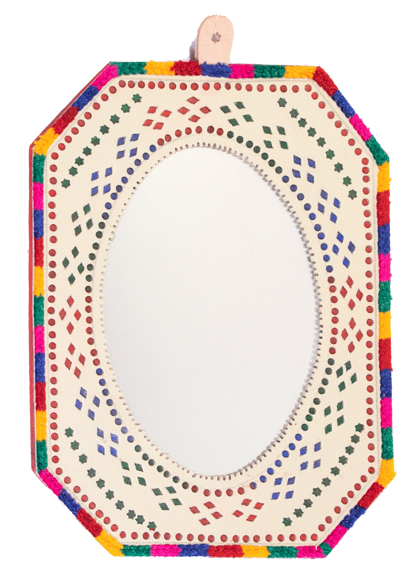Leather Craft Punch Work Rexine Mirror  Large  - Rectangle Cut Corner with Oval Mirror  -  SKU: AH25604D