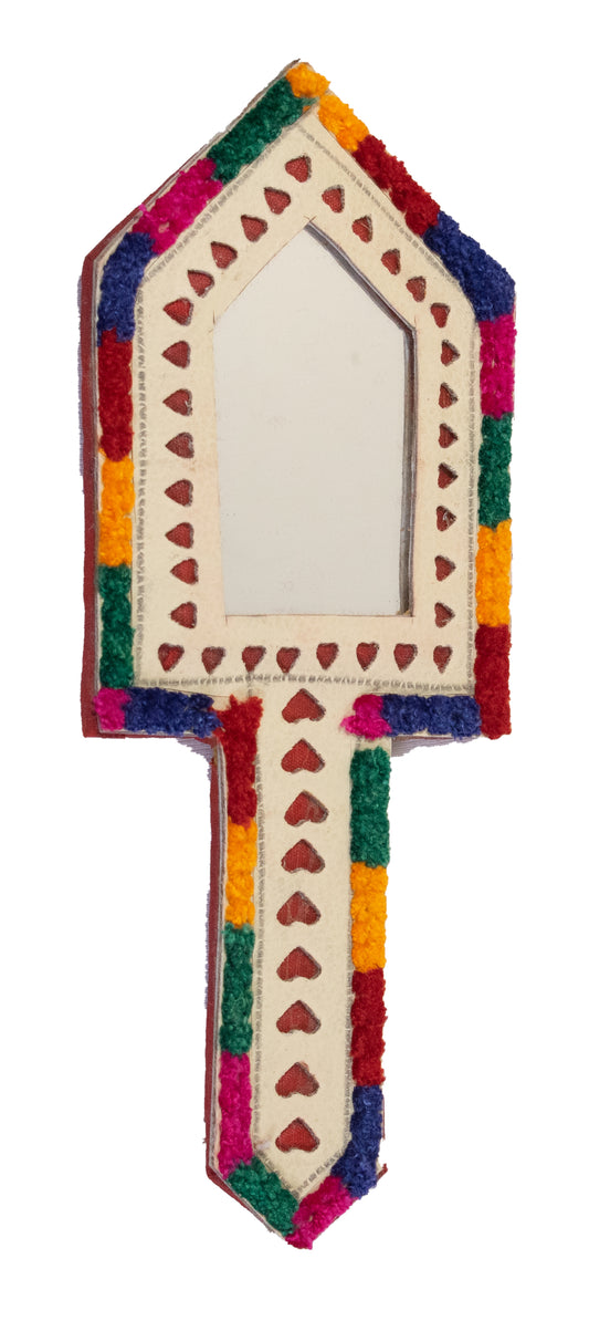 Leather Craft Punch Work Rexine Mirror  Very Small  - Hut with Handle  -  SKU: 0033