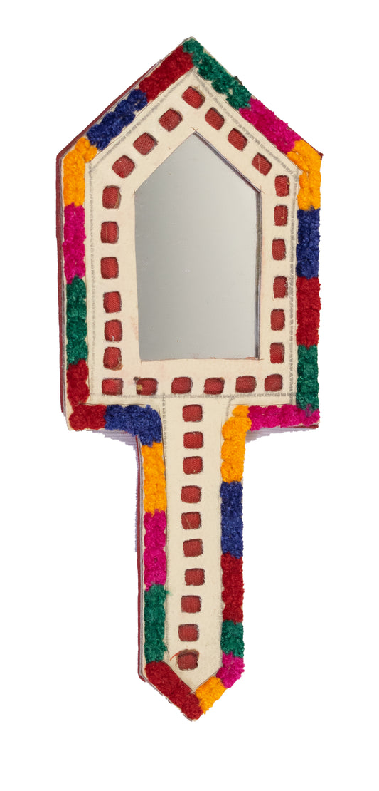 Leather Craft Punch Work Rexine Mirror  Very Small  - Hut with Handle  -  SKU: 0033