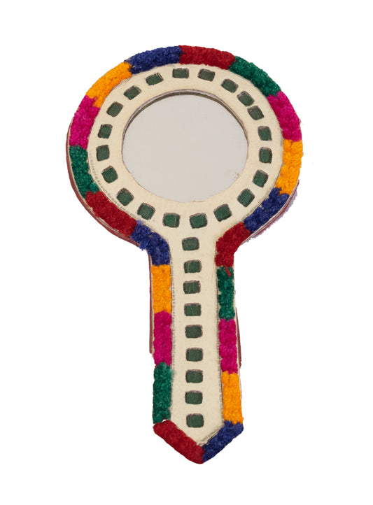 Leather Craft Punch Work Rexine Mirror  Very Small  - Round with Handle  -  SKU: 0035