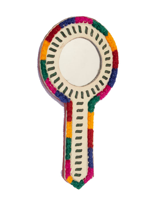 Leather Craft Punch Work Rexine Mirror  Very Small  - Round with Handle  -  SKU: 0035