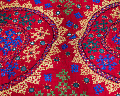Neran Work Cotton Ajrakh Block Print Border Quilt Bedspread    -  SKU: AH14410A