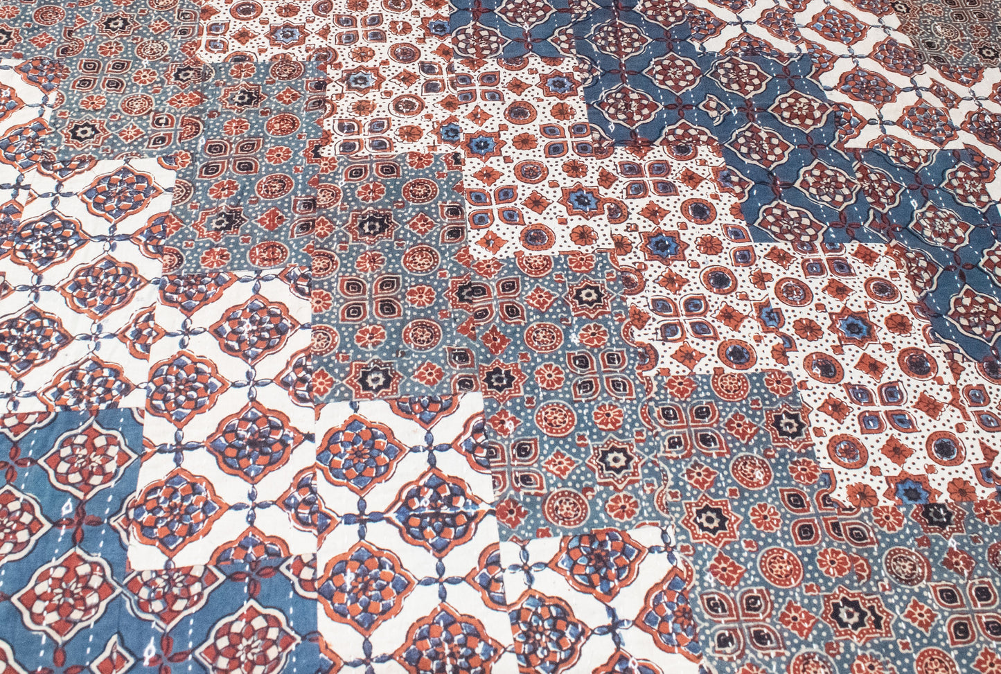 Applique Work Cotton Applique & Katha Work & Ajrakh Block Print Quilt Bedspread    -  SKU: MA28607A