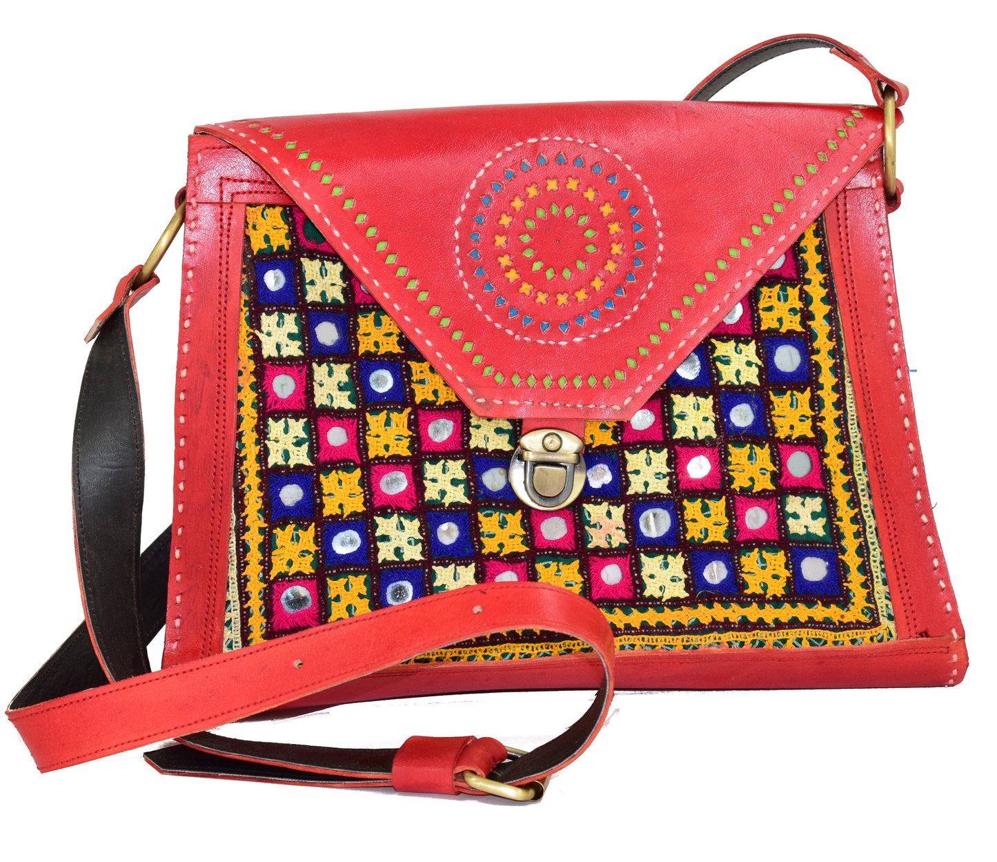 Pure Leather Aahir Hand Embroidary Sling Cross Body Purse